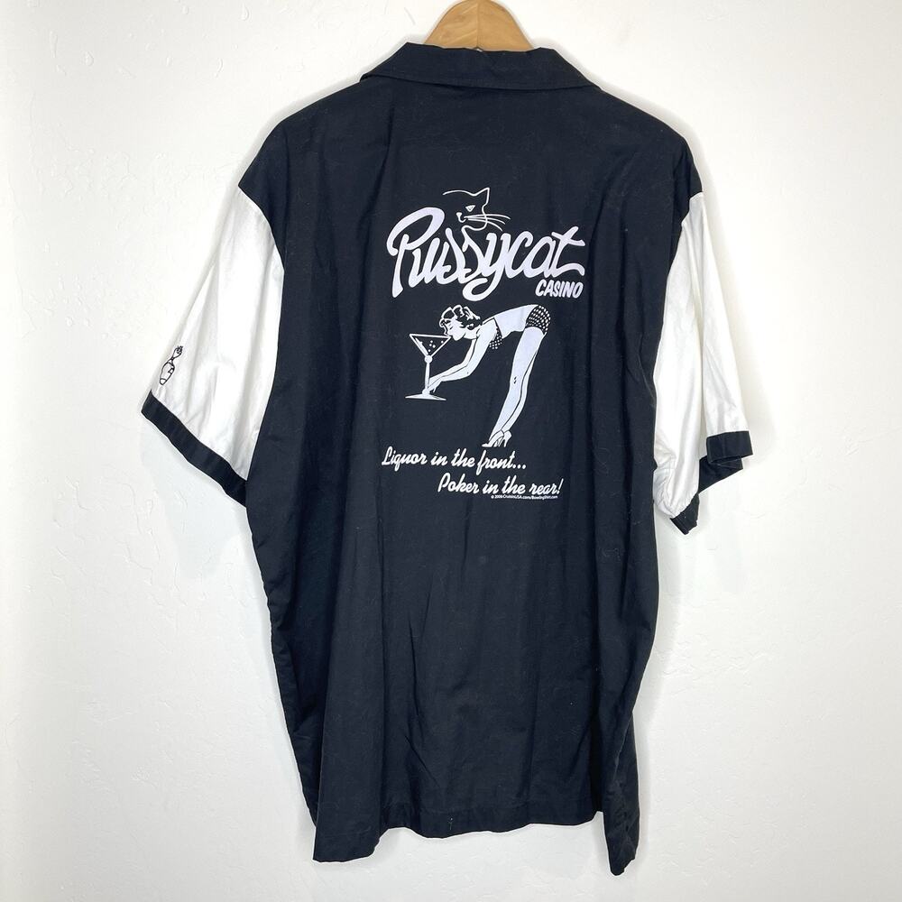 Cruisin USA Men’s 3XL Bowling Shirt Button Up Pussycat Casino Black White